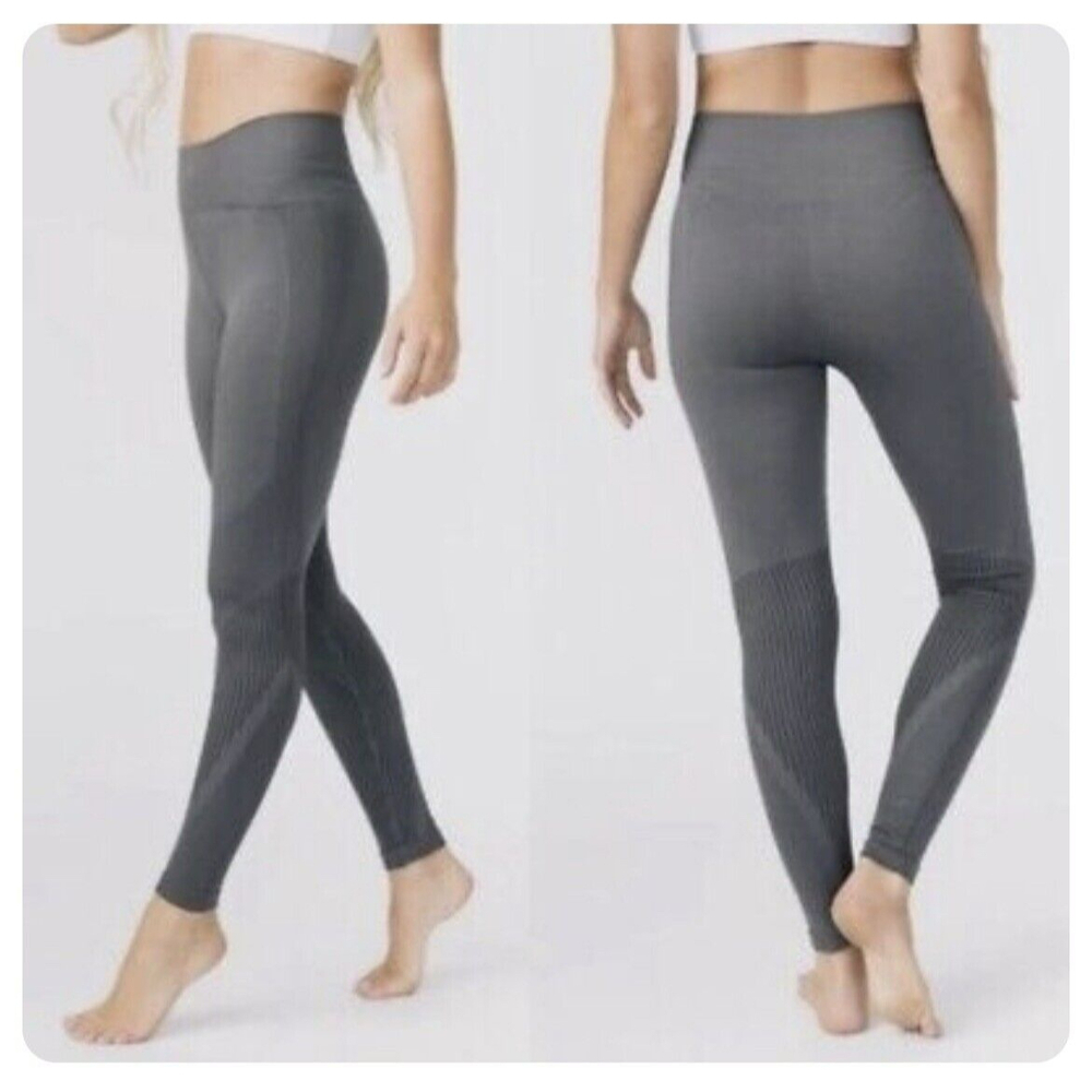 Zyia Active Women's high waisted leggings Gray Seamless Grid Compression Size xs